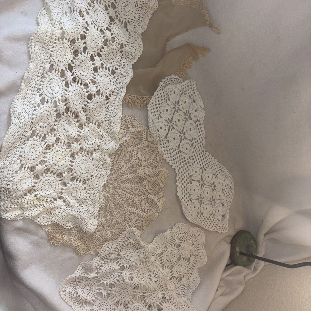Antique Beautiful Doilies Handmade crocheted lace Doilie lot of 6 Sheer Floral